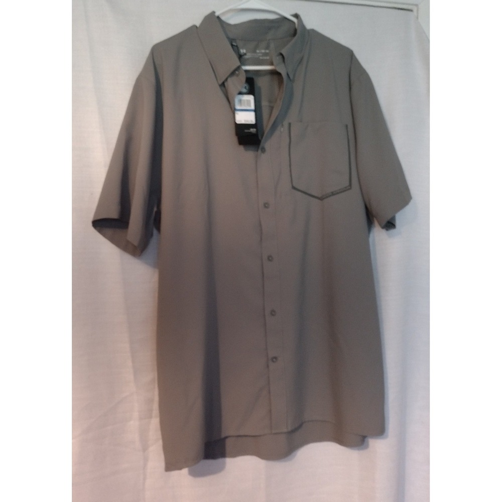 Under Armour Shirt Men XL Gray Fitted HeatGear Vented Button Up Performance Flex